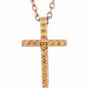 14K White Natural Emerald Petite Cross 16" Necklace