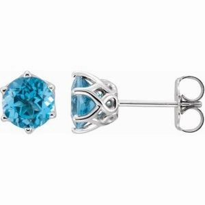 14K White Natural Swiss Blue Topaz Earrings