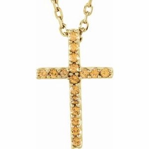 14K White Natural Yellow Sapphire Petite Cross 16" Necklace