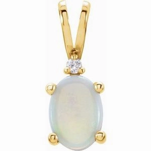 14K White Opal & .01 Diamond Pendant