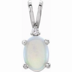 14K White Opal & .01 Diamond Pendant