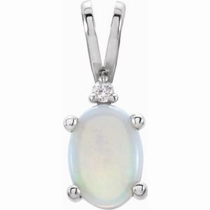 14K White Opal & .01 Diamond Pendant