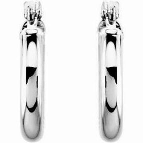 14K White Tube 13 mm Hoop Earrings