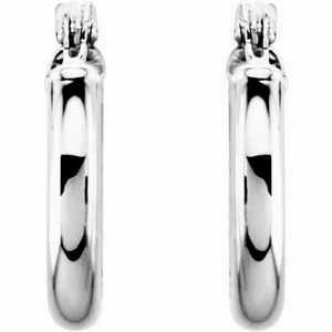 14K White Tube 13 mm Hoop Earrings