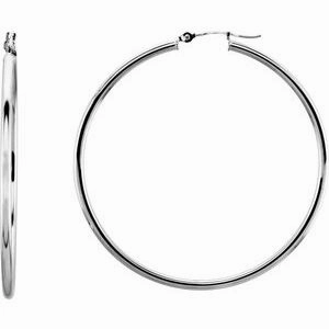 14K White Tube 13 mm Hoop Earrings