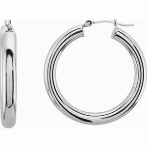 14K White Tube 20 mm Hoop Earrings
