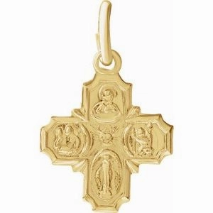 14K Yellow 12x12 mm Four-Way Cross Medal