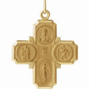 14K Yellow 12x12 mm Four-Way Cross Medal