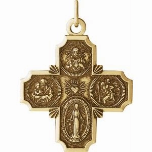14K Yellow 12x12 mm Four-Way Cross Medal