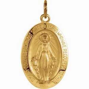 14K Yellow 12x8 mm Oval Miraculous Medal