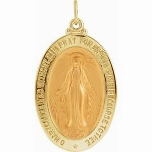 14K Yellow 12x8 mm Oval Miraculous Medal