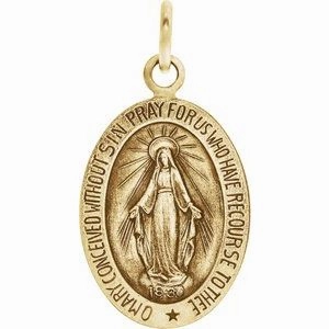 14K Yellow 12x8 mm Oval Miraculous Medal