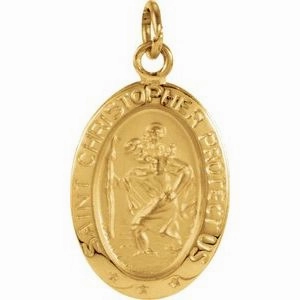 14K Yellow 25x18 mm Oval St. Christopher Medal