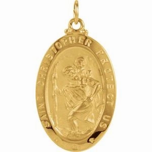 14K Yellow 25x18 mm Oval St. Christopher Medal