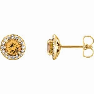 14K Yellow 3.5 mm Natural Blue Zircon & 1/8 CTW Natural Diamond Earrings