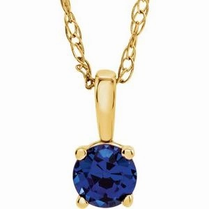 14K Yellow 3 mm Imitation Mozambique Garnet Youth Solitaire 14" Necklace