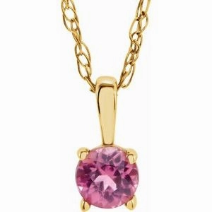 14K Yellow 3 mm Imitation Mozambique Garnet Youth Solitaire 14" Necklace