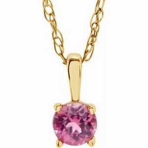 14K Yellow 3 mm Imitation Mozambique Garnet Youth Solitaire 14" Necklace