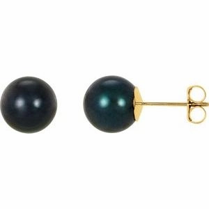 14K Yellow 4 mm Cultured Black Akoya Pearl Earrings