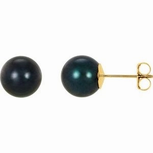 14K Yellow 4 mm Cultured Black Akoya Pearl Earrings