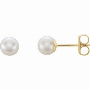14K Yellow 5 mm Cultured White Akoya Pearl Earrings