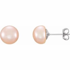 14K Yellow 7-8 mm Cultured Pink Freshwater Pearl Earrings