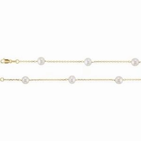 14K Yellow Cultured White Freshwater Pearl 12-Station 16" Necklace