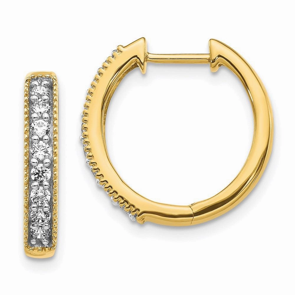 14k Yellow Gold Diamond Milgrain Hoop Earrings