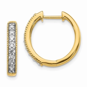 14k Yellow Gold Diamond Milgrain Hoop Earrings