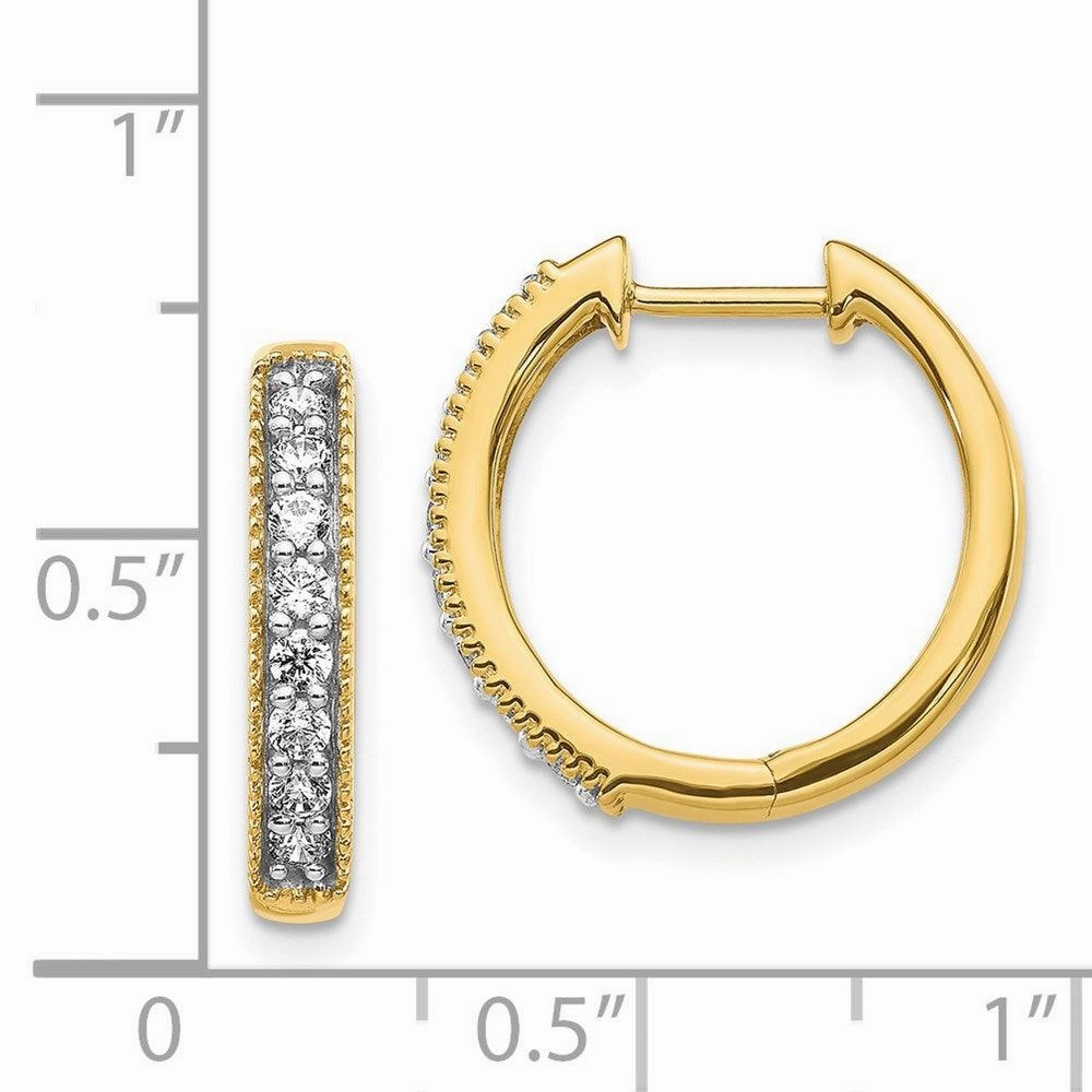 14k Yellow Gold Diamond Milgrain Hoop Earrings