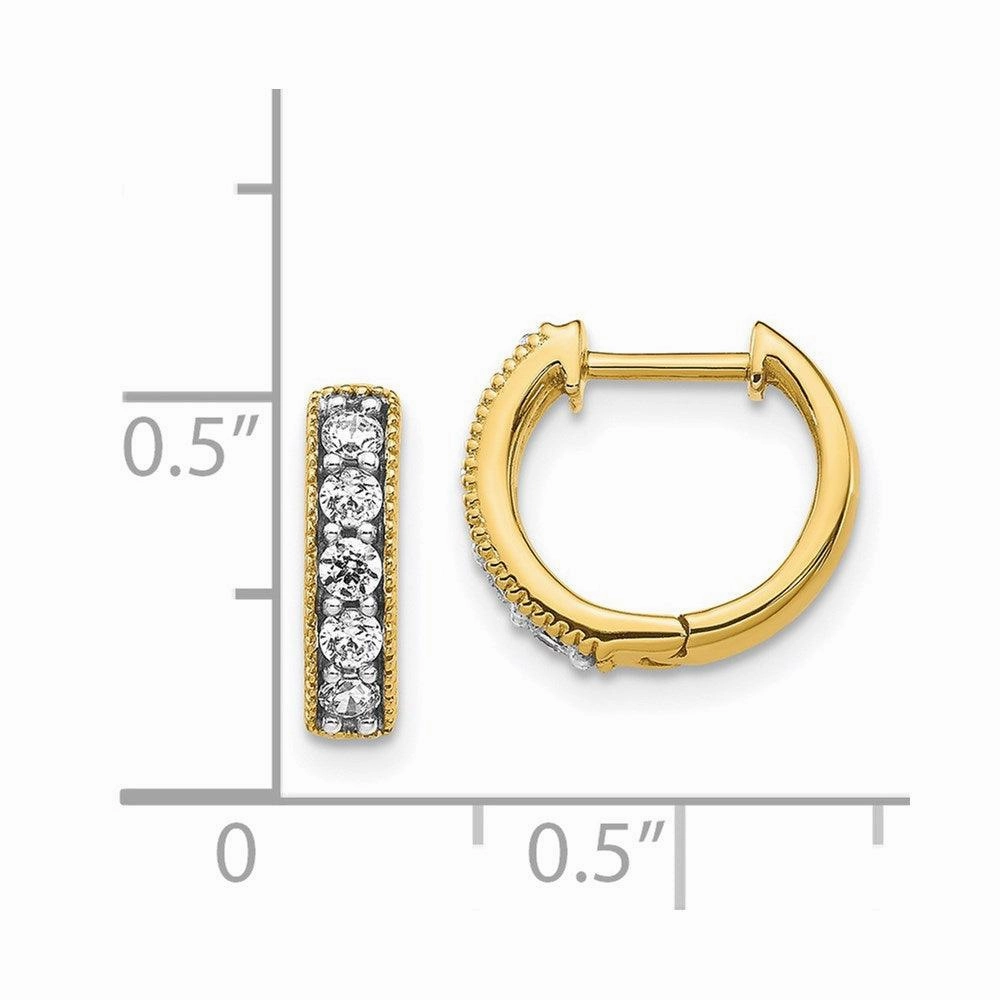 14k Yellow Gold Diamond Milgrain Hoop Earrings