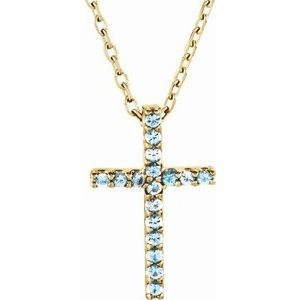 14K Yellow Natural Amethyst Petite Cross 16" Necklace