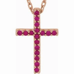 14K Yellow Natural Amethyst Petite Cross 16" Necklace