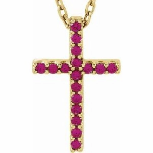 14K Yellow Natural Amethyst Petite Cross 16" Necklace