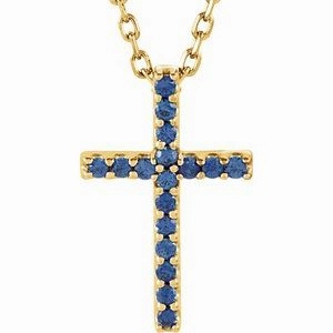 14K Yellow Natural Amethyst Petite Cross 16" Necklace