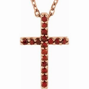 14K Yellow Natural Amethyst Petite Cross 16" Necklace