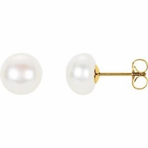 14K Yellow Panache Cultured White Freshwater Pearl Stud Earrings