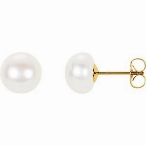 14K Yellow Panache Cultured White Freshwater Pearl Stud Earrings
