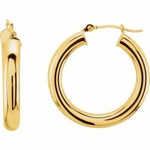 14K Yellow Tube 20 mm Hoop Earrings