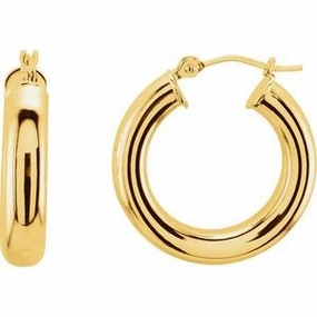 14K Yellow Tube 20 mm Hoop Earrings