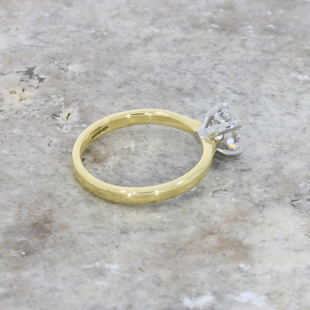 18ct Gold and Platinum 1.00ct Brilliant Cut Lab Grown Diamond Solitaire Ring D VS1