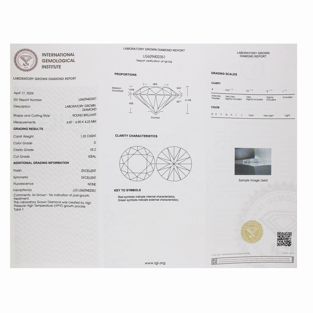 18ct Gold and Platinum 1.23ct Brilliant Cut Lab Grown Diamond Solitaire Ring D VS2