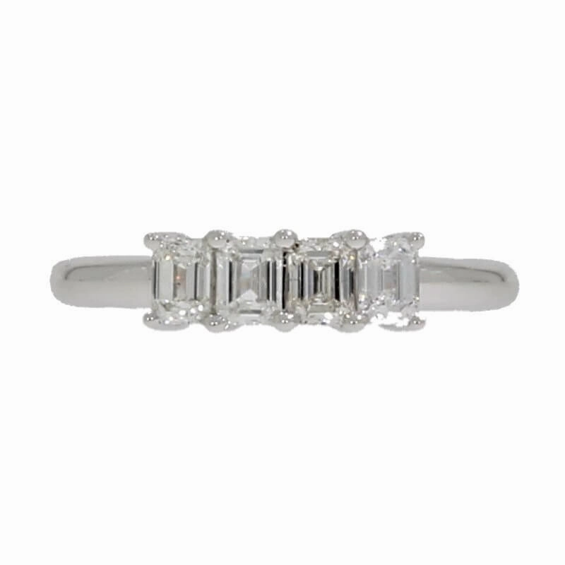 18ct White Gold 0.86ct Emerald Cut Diamond 4 Stone Ring