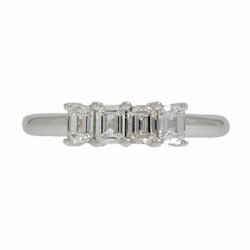 18ct White Gold 0.86ct Emerald Cut Diamond 4 Stone Ring