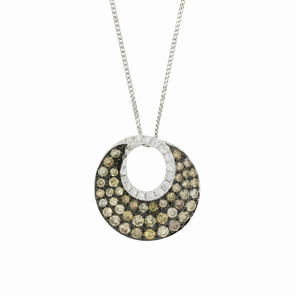 18ct White Gold 1.02cts Champagne Diamond Circular Pendant and Chain Necklace
