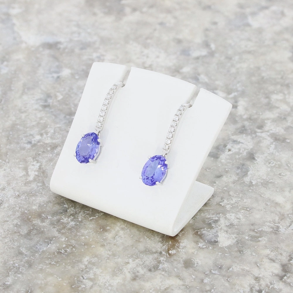 18ct White Gold 1.49ct Tanzanite and 0.09ct Diamond Drop Earrings