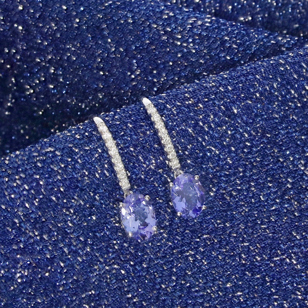 18ct White Gold 1.49ct Tanzanite and 0.09ct Diamond Drop Earrings