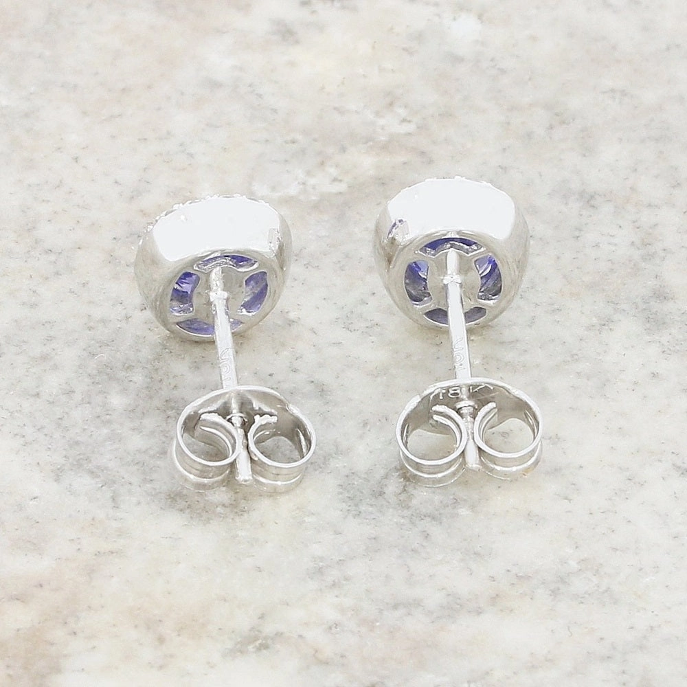 18ct White Gold 1.51ct Tanzanite and 0.21ct Diamond Stud Earrings