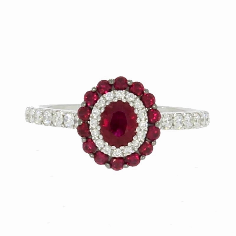 18ct White Gold Ruby and Diamond Multi Stone Cluster Ring