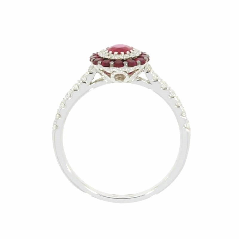 18ct White Gold Ruby and Diamond Multi Stone Cluster Ring